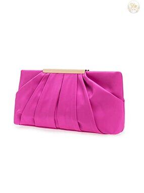 Pleated Satin Clutch Evening Bag with Detachable Chain Formal Purse